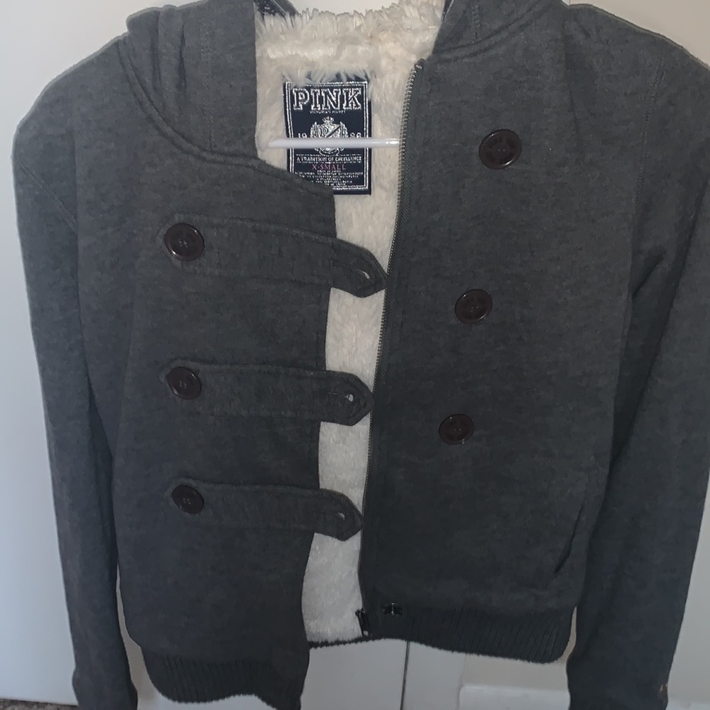 gray fur-buttoned Jacket - Picture 3 of 7